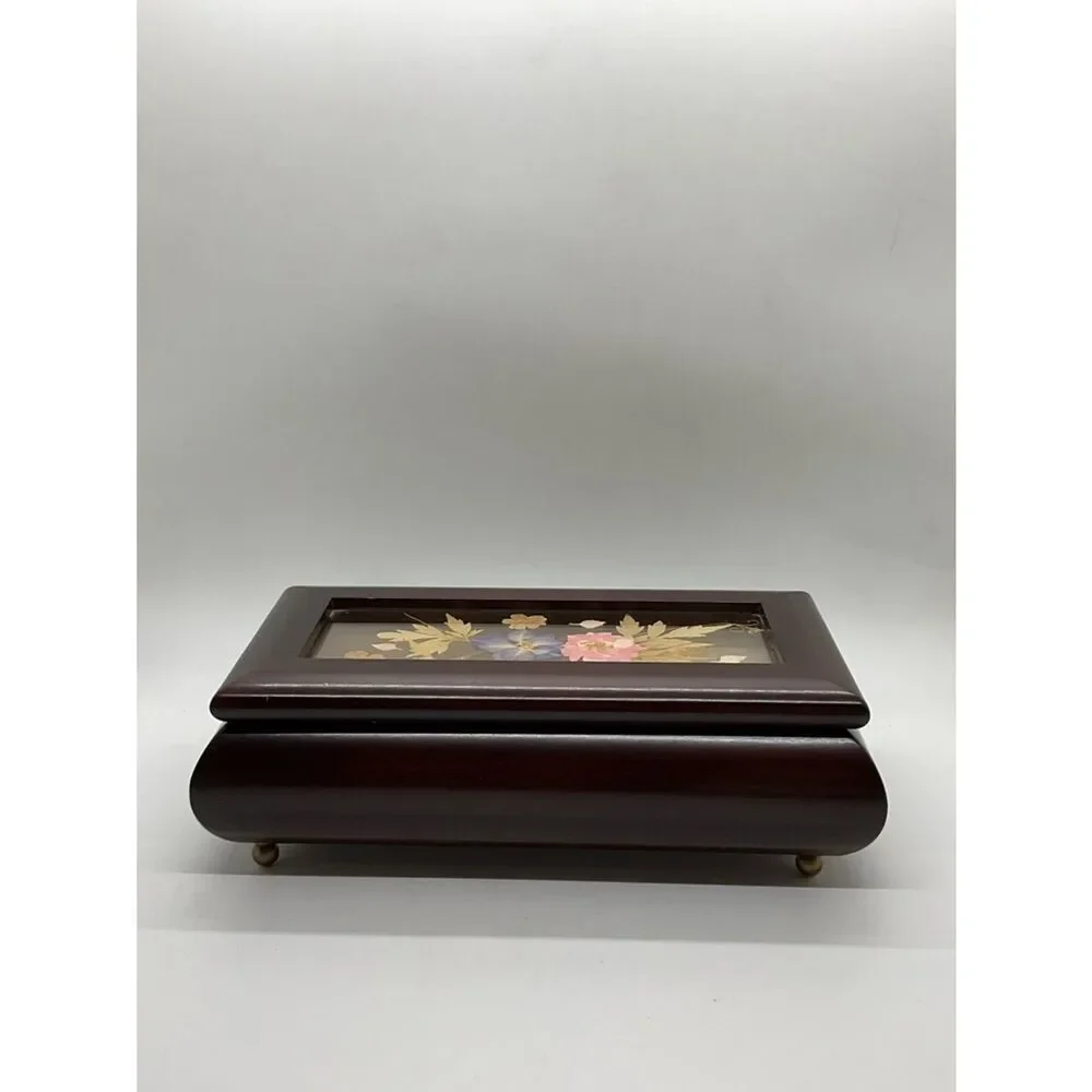 Vintage Bombay Company Floral Inlay Wooden Music Box - Plays Love story